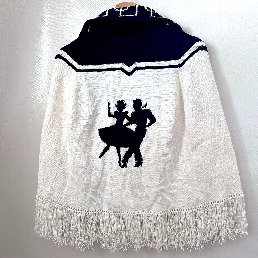 Vintage 6s70s Fringe Cape Poncho Cardigan Knit Sweater Western ...
